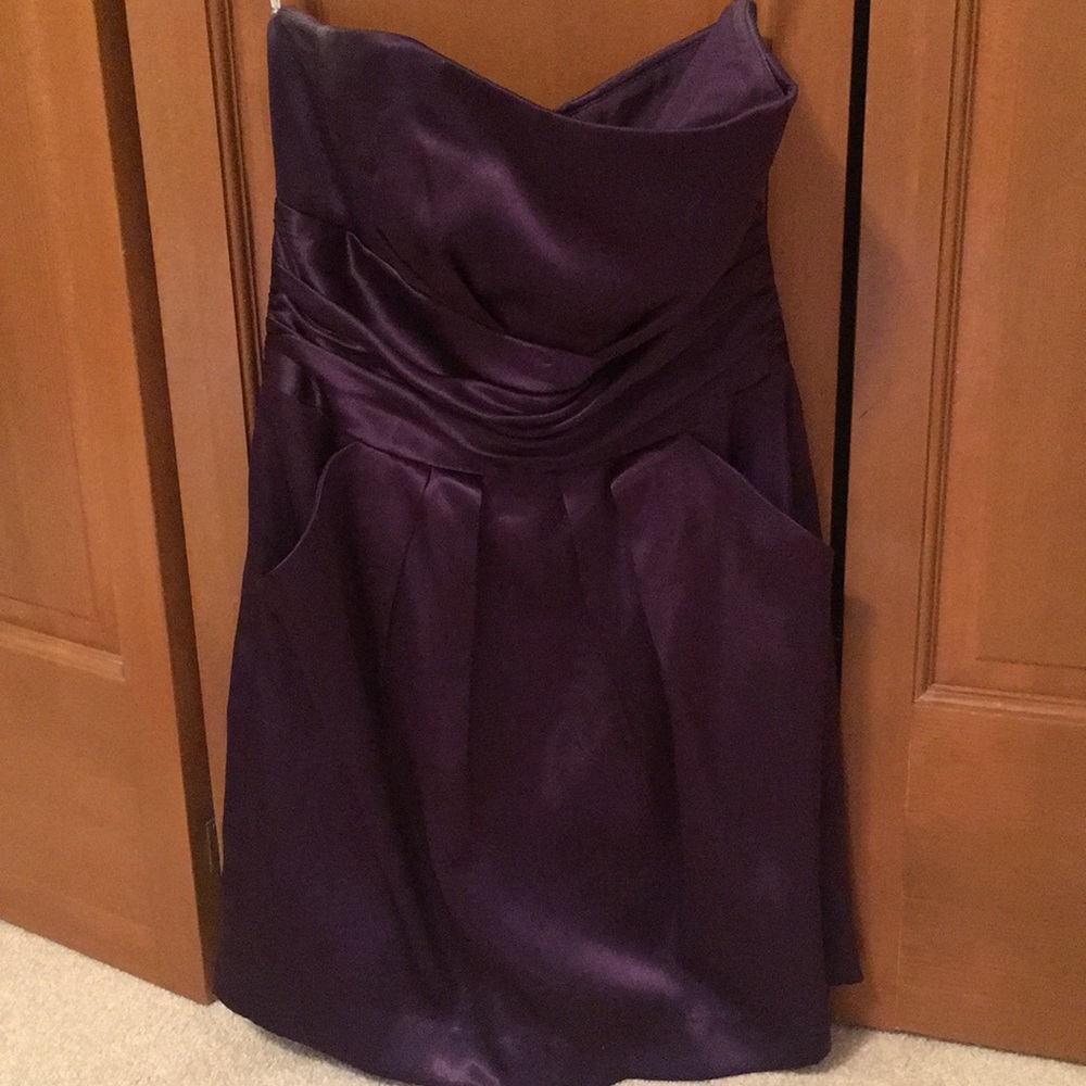 David’s Bridal, purple strapless dress